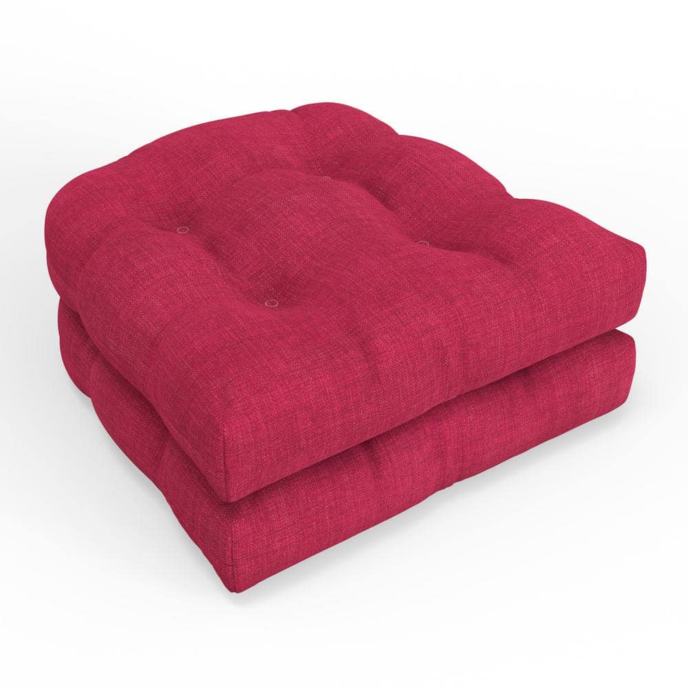 Pillow Perfect Solid Twill 19 in. W x 5 in. D Outdoor Square Tufted Wicker Seat Cushion 2 Count 19 in. x 19 in. Splash Raspberry