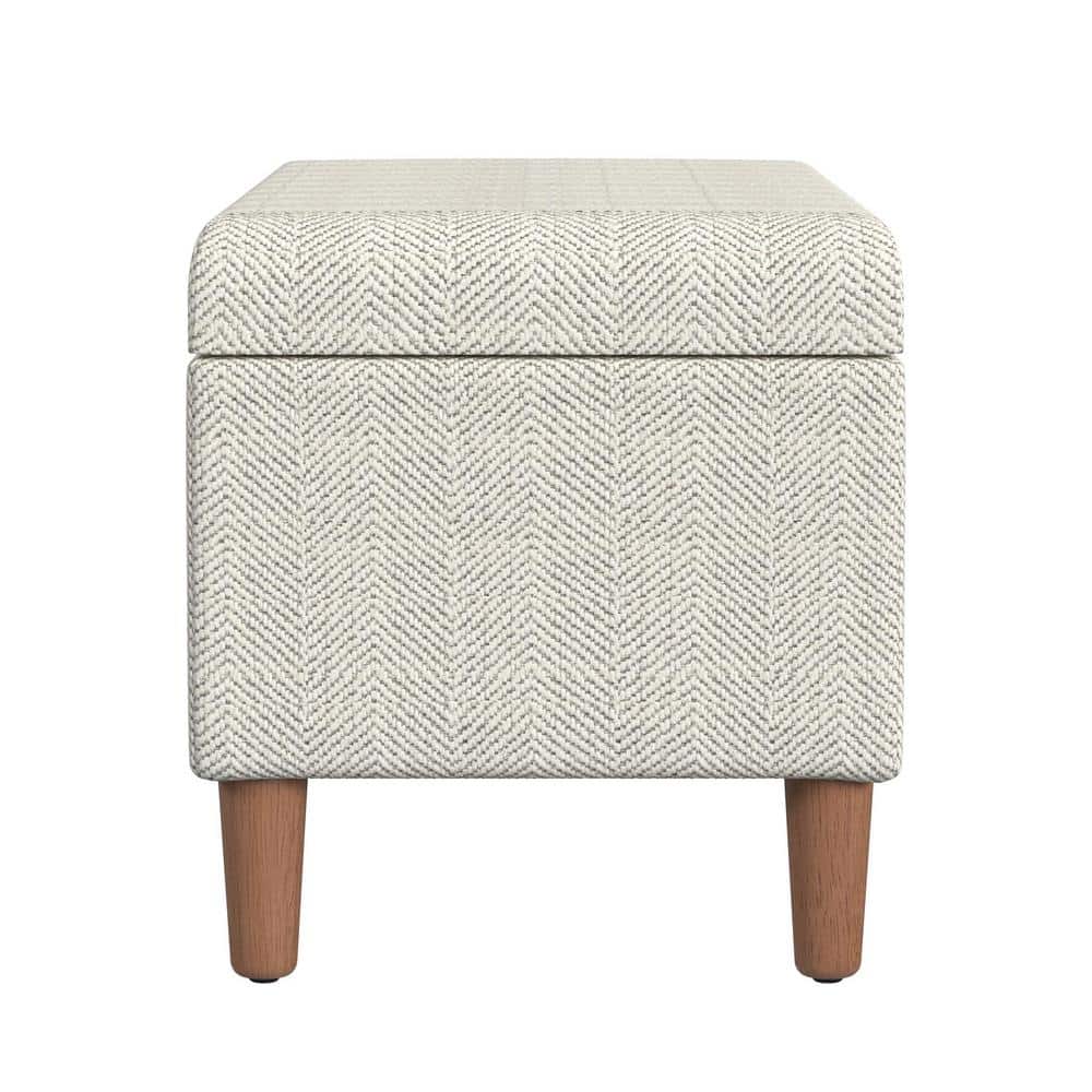 Cream Chevron Upholstered Storage Bench with Wood Legs