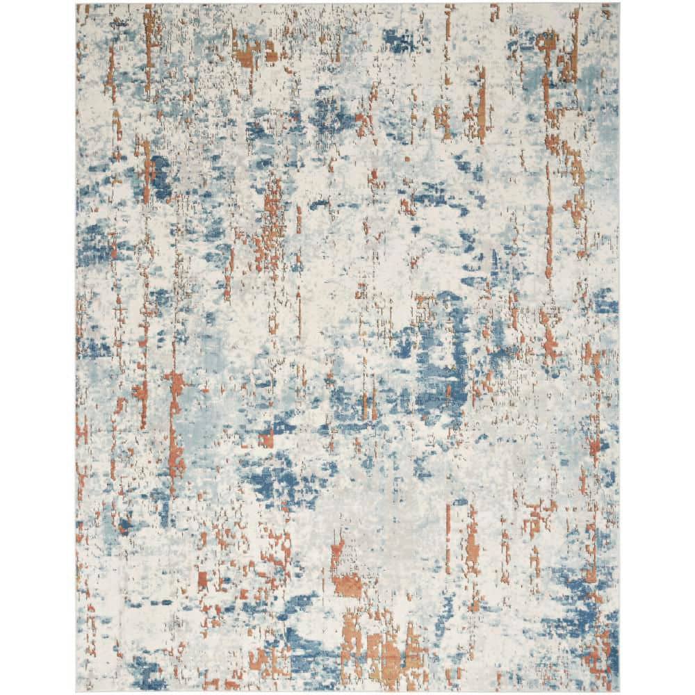 Handmade Beige Blue Rust Rectangular Abstract Synthetic Rug 8' x 10'