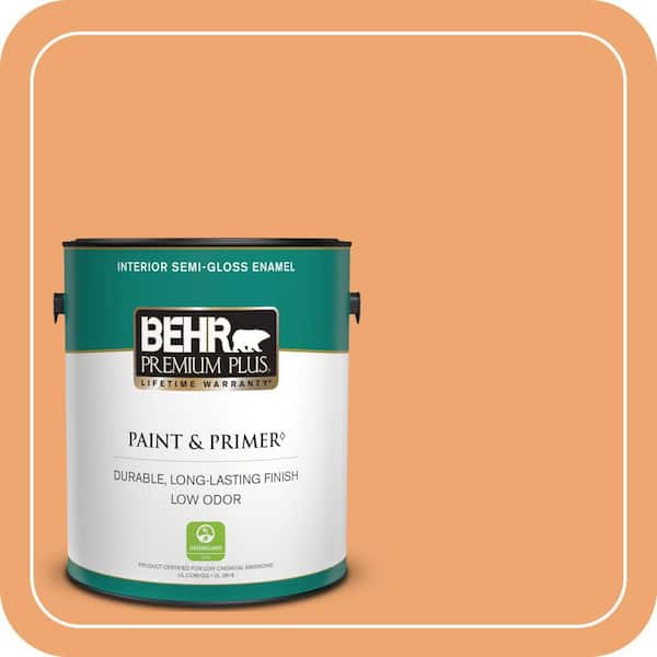 BEHR PREMIUM PLUS 1 gal. Home Decorators Collection #HDC-SP16-04 Apricot Jam Semi-Gloss Enamel Low Odor Interior Paint & Primer