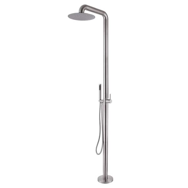 Single Handle 1-Spray Outside Floor Mounted Shower Faucet 1.8 GPM with Ceramic Disc Valves in Brushed Nickel