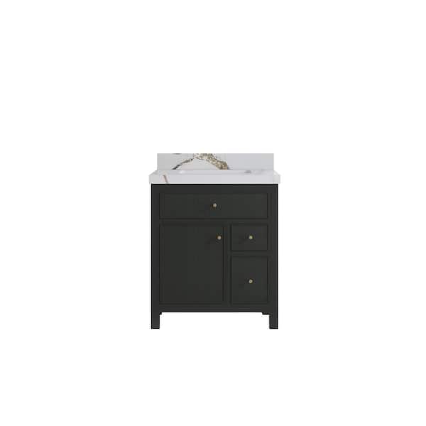 Willow Collections Sonoma 30 in. Single Sink Freestanding Black Top Bath Vanity with Calacatta Gold Quartz Top Unassembled