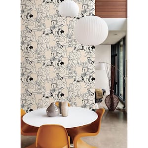 Illustrative Taupe Leisure Ladies Novelty Vinyl Peel and Stick Wallpaper Roll