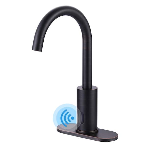 WOWOW Commercial Touchless Single Hole Bathroom Faucet with Deck Plate in Oil Rubbed Bronze