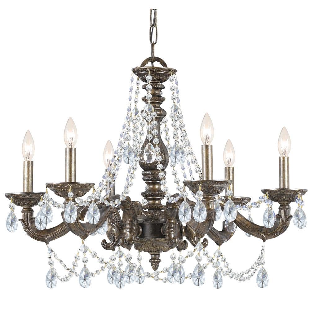 Venetian Bronze and Crystal 6-Light Chandelier