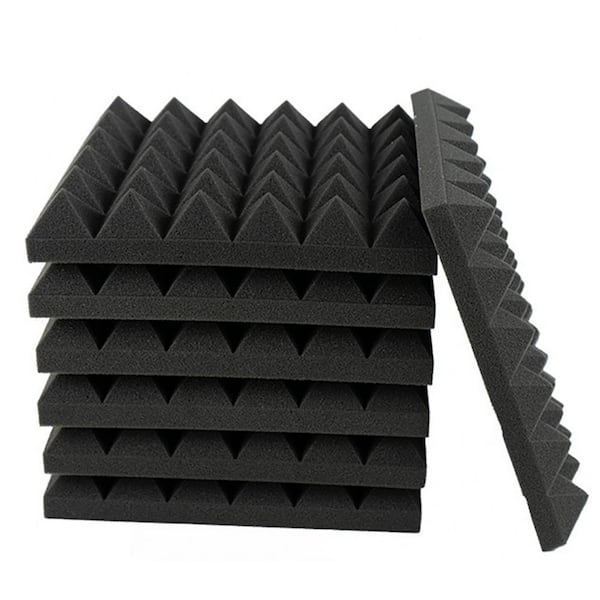 2 in. T x 1 ft. x 1 ft. Black Adhesive Backed Pyramid Acoustic Foam Sound Absorbing Panel for Easy Installation 24-Pack