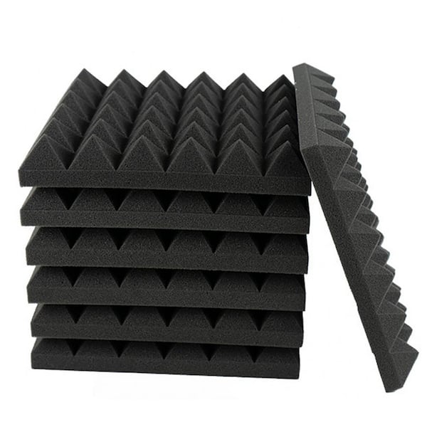 Wellco 1 ft. x 1 ft. x 2 in. Sound Absorbing Panels Black Echo Noise Cancelling Foam for Recording Studio (12-Pack)