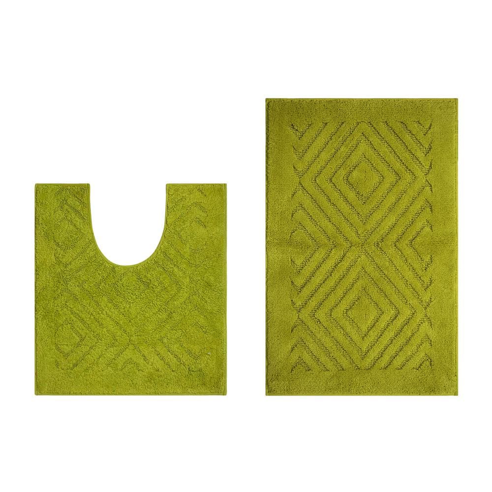 Sage Green Diamond Weave 2-Piece Plush Bathroom Rug Set