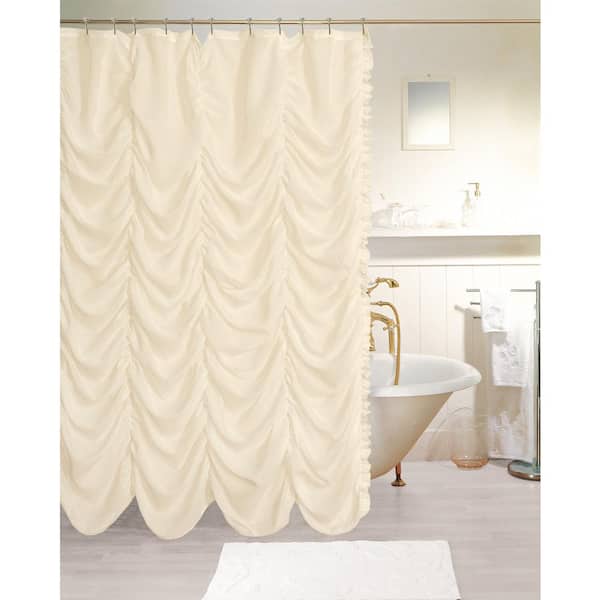 Dainty Home Theater 72 in. Ivory Linen-look Fabric Shower Curtain