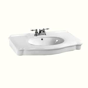 Darbyshire White Ceramic Wall Mount Bathroom Pedestal Sink Basin Part With Overflow and Centerset Faucet Holes