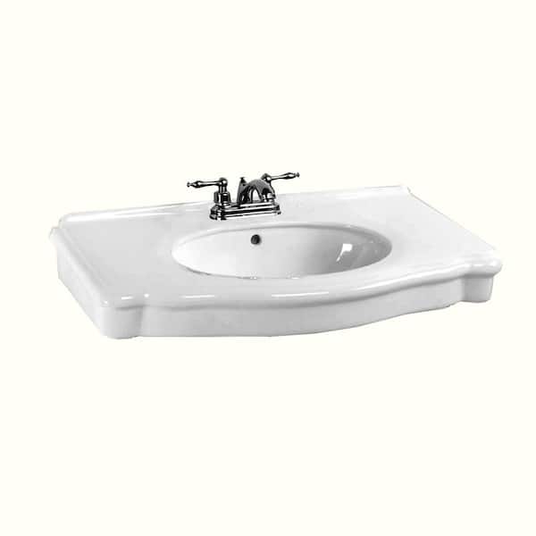 RENOVATORS SUPPLY MANUFACTURING Darbyshire White Ceramic Wall Mount Bathroom Pedestal Sink Basin Part With Overflow and Centerset Faucet Holes