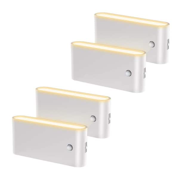 4-Pack White Motion Sensor LED Night Lights Plug into Wall-0-100LM Dimmable, 3000K Warm White for Bedroom and Hallway