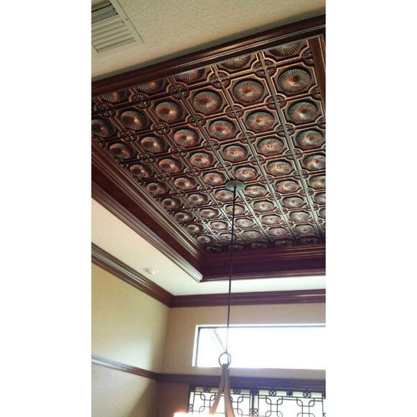 from Plain to Beautiful in Hours Whirligigs 2 ft. x 2 ft. Glue Up PVC Ceiling Tile in Antique Copper (100 Sq. ft./Case)