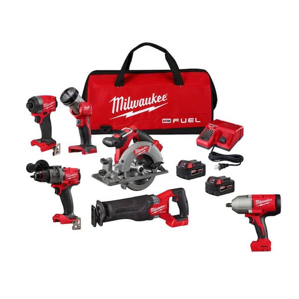 M18 FUEL 18V Lith-Ion Brushless Cordless Combo Kit (5-Tool) w/ Two 5.0 Ah Batteries, 1 Charger and 1/2 in. Impact Wrench