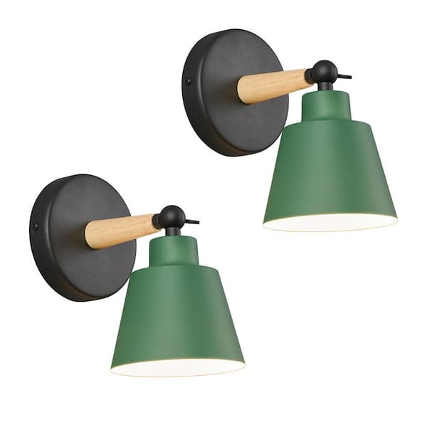 Home Light 4.72 in. 1 Light Green Modern Industrial Smart Home Adjustable Head Wall Sconce with Lamp Shade, 2Pack