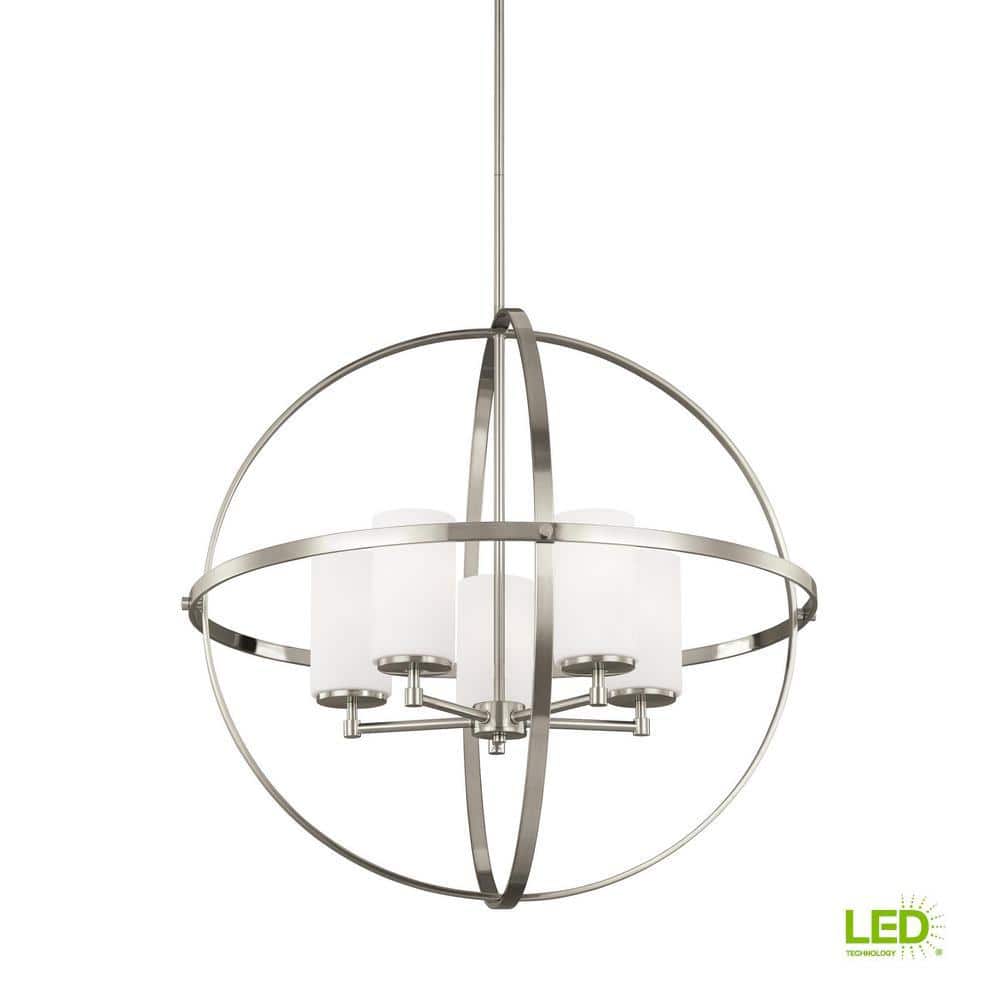 Alturas Modern 5-Light LED Chandelier in Brushed Nickel with Etched Glass
