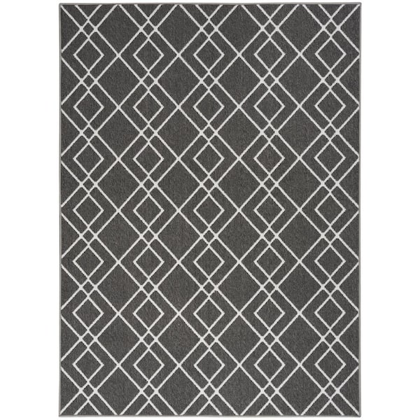 Nourison Modern Lines Charcoal 5 ft. x 7 ft. Geometric Contemporary Area Rug