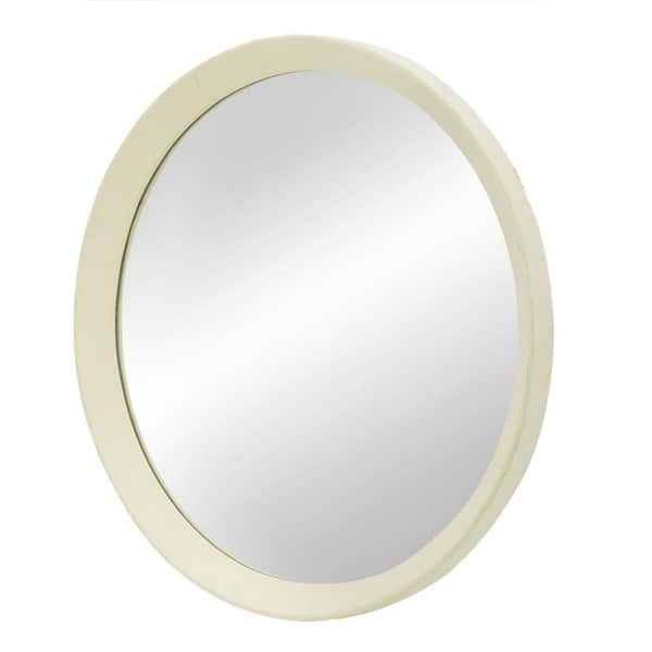 20.00 in. W x 20.00 in. H Round Solid Mango Wood Framed Wall Mount Bathroom Vanity Mirror in Cream