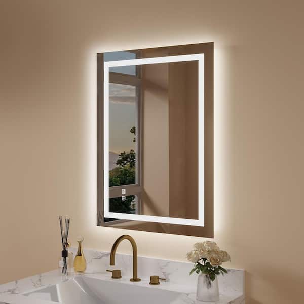 24 in. W x 32 in. H Rectangular Frameless Backlit and Front-Lit LED Light Dimmable Anti-Fog Wall Bathroom Vanity Mirror
