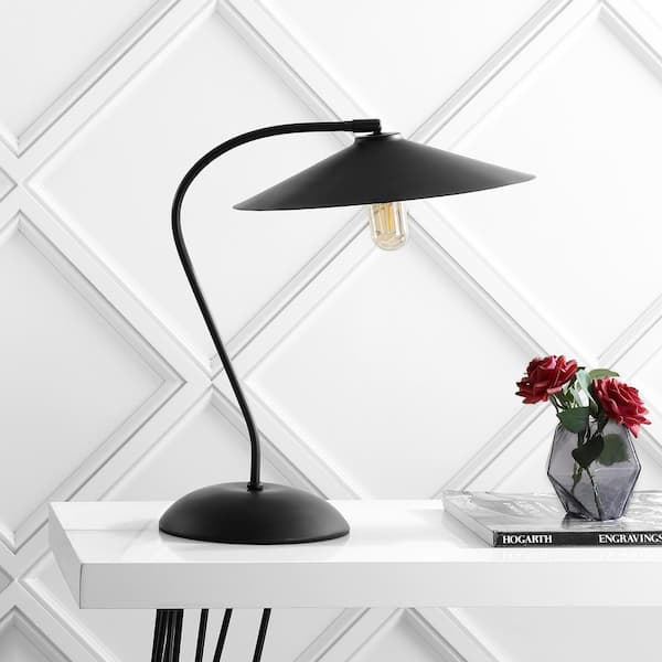 Orla 31 in. Wood Finish Arc Table Lamp with Wood Finish Shade
