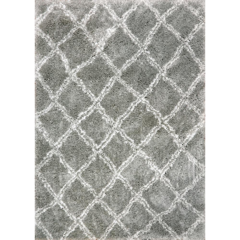 Dynamic Rugs Nordic Silver/White 7 ft. 5 in. x 10 ft. 6 in. Trellis ...