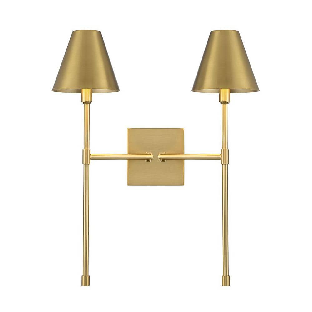 Jefferson 16 in. W x 20 in. H 2-Light Warm Brass Wall Sconce with Metal Shades price history on PriceWatchPro