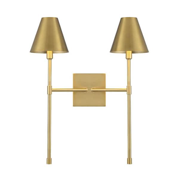Savoy House Jefferson 16 in. W x 20 in. H 2-Light Warm Brass Wall Sconce with Metal Shades