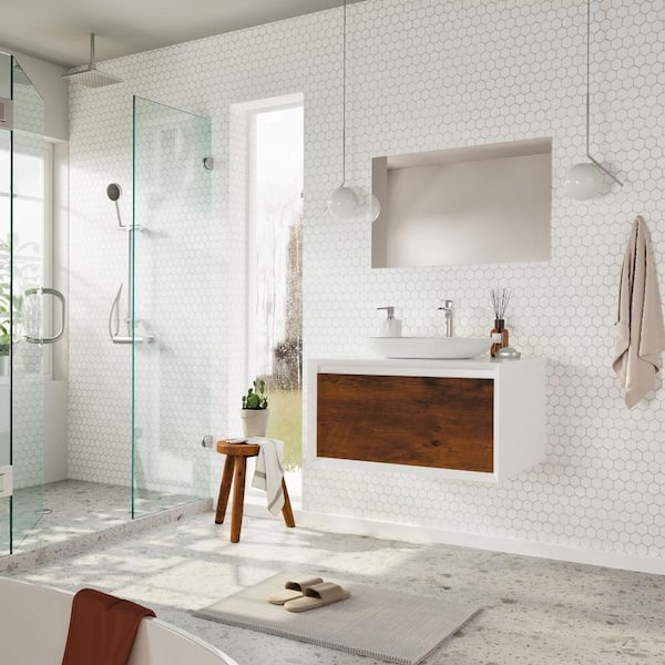 Santa Monica 30 in. W x 22 in. D x 16 in. H Single Bath Vanity in Rosewood with White Vessel Sink