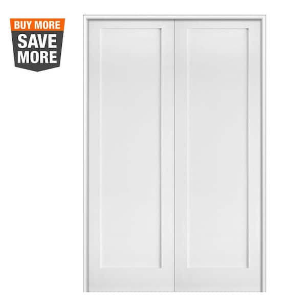 Krosswood Doors 48 in. x 96 in. Craftsman Shaker 1-Panel Both Active MDF Solid Core Primed Wood Double Prehung Interior French Door