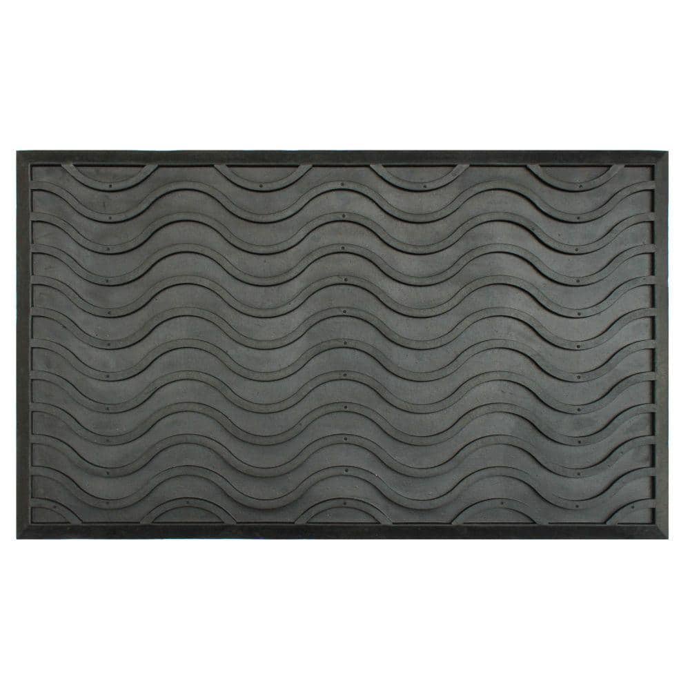 Waves Texture Black 18 in. x 30 in. Rubber Non-Slip Indoor Outdoor Door Mat
