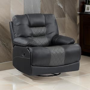 Gray Faux Leather Manual Swivel Glider Recliner with Wood