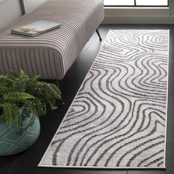 Temple 2 ft. x 8 ft. Ivory/Gray Contour Runner Rug