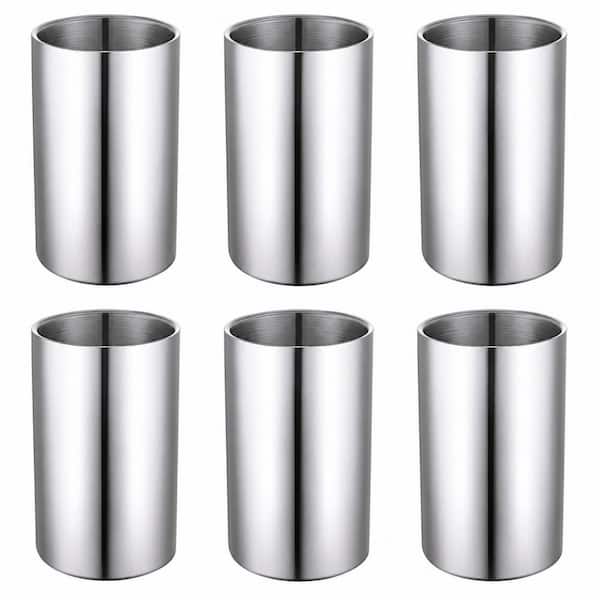 Silver Stainless Steel 1 Bottle Double-Wall Insulated Wine Chiller Bucket Set for 750 ml Bottles, 6 Pack