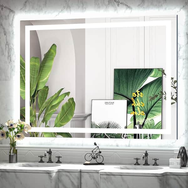 Sxiawe 30 in. W x 40 in. H Rectangular Frameless Anti-Fog LED Front Light Backlit Wall Mirror Bathroom Vanity Mirror