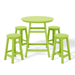 Laguna 5-Piece Counter Height HDPE Plastic Outdoor Patio Round High Top Bistro Dining Set in Lime