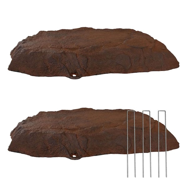 Sunnydaze Flat Artificial Landscape Rocks with Stakes - Brown (Set of 2)
