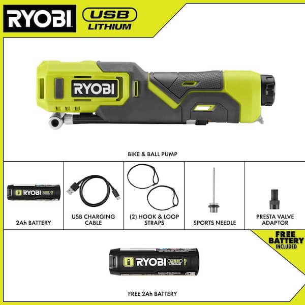 USB Lithium High Pressure Inflator Kit with 2.0Ah USB Lithium Battery