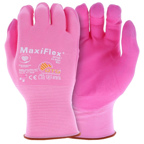 MaxiFlex Active Women's Large Pink Lightweight Nitrile Coated Nylon Multi-Purpose Glove with MicroFoam Grip (12-Pack)