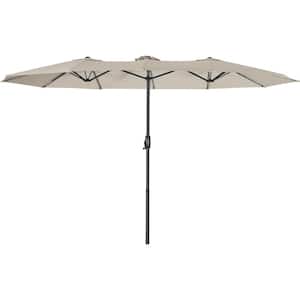 15 ft. x 9 ft. Market Double-Sided Patio Umbrella Extra-Large Waterproof Twin Umbrellas with Easy Crank in Tan Canopy