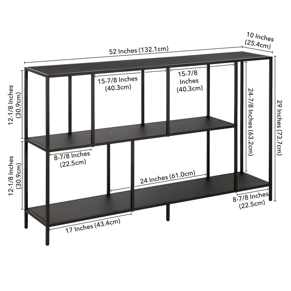 Winthrop 52" Blackened Bronze Console Table with Tempered Glass Shelves