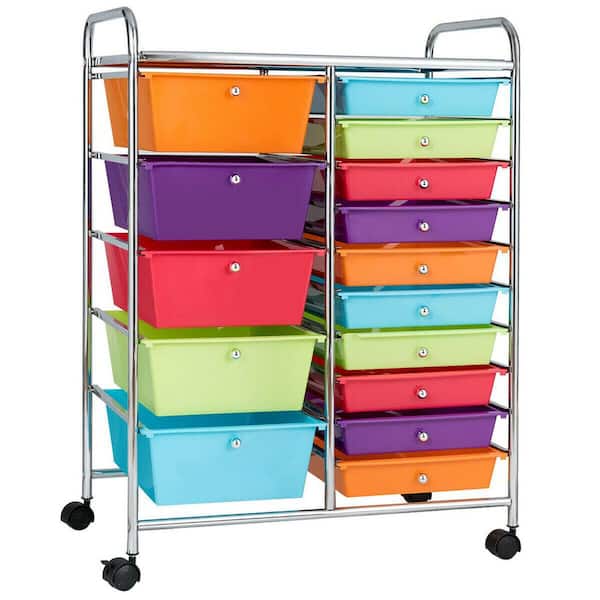 15 Drawer Rolling Storage Cart Opaque Multicolor Drawers Home Organizer Rainbow