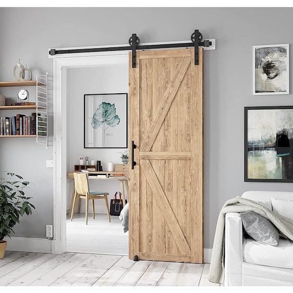 6 ft./72 in. J-shaped Sliding Single Barn Door Hardware Kit with Round Handle