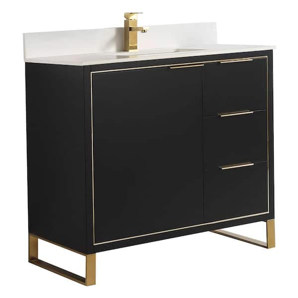 FINE FIXTURES Opulence 36 in. W x 18 in. D x 33.5 in. H Bath Vanity in Black Matte with White Single sink Top