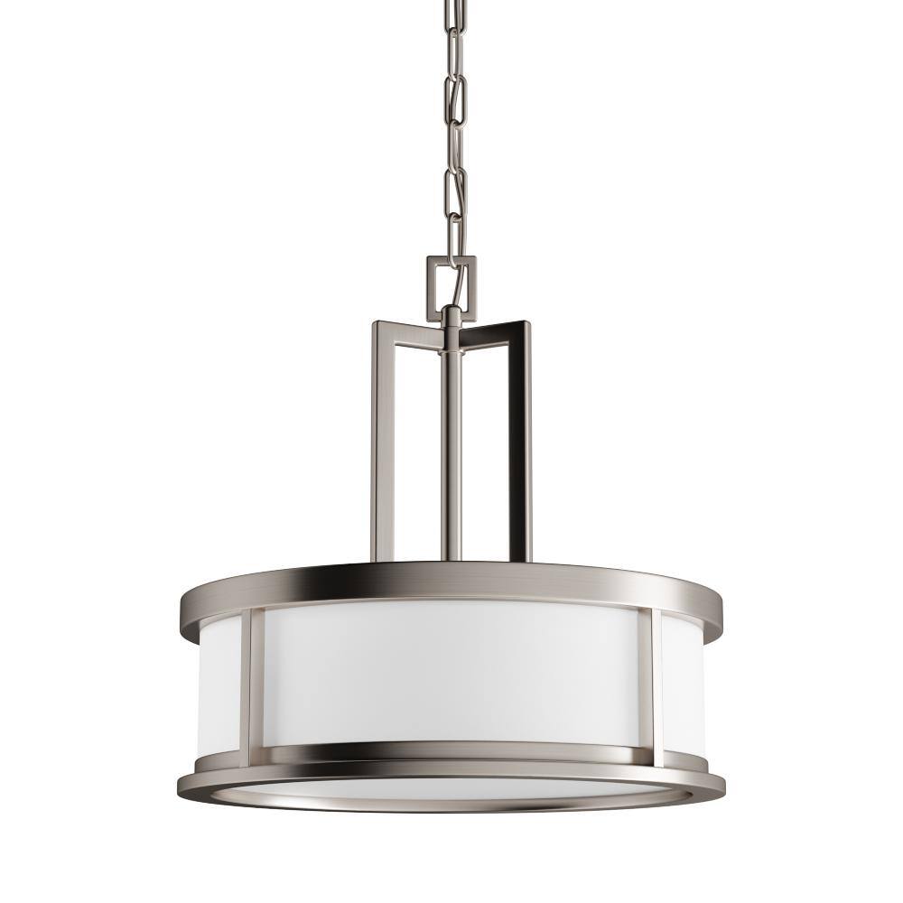 Odeon 17'' Brushed Nickel Drum Pendant with Satin White Glass