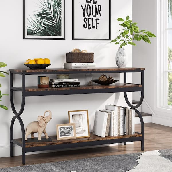  Entryway Table, Console Tables for Entryway, Sofa Tables Narrow  Long, 55 Inch Hallway Table/Bookshelf with Storage Shelves for Living Room,  Couch, Industrial Style, Dark Brown : Everything Else