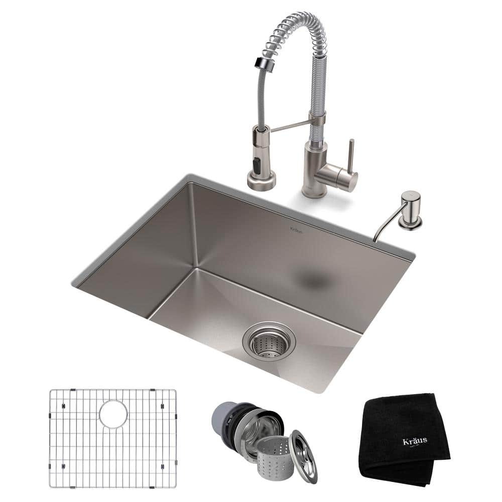 23" Matte Black Stainless Steel Undermount Kitchen Sink with Faucet