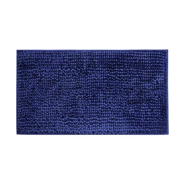 Laura Ashley Butter Chenille Non-Slip Navy Blue 17 in. x 24 in. Polyester Bath Mat