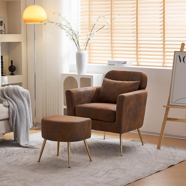 Karl home Rust Microfabric Arm Chair with Ottoman