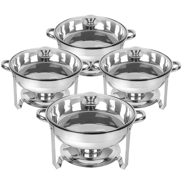 Chafing Dish Buffet Set 4 Pack 5 qt. Silver Stainless Steel Catering Warmer with Glass Lid Stackable Easy Clean