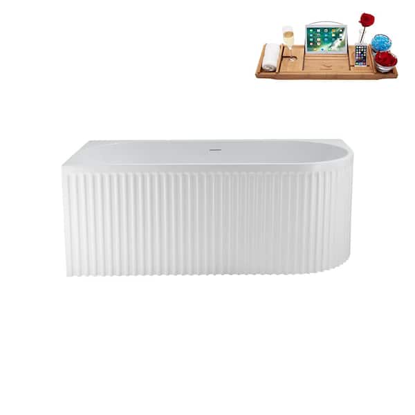 Streamline 59 in. Acrylic Flatbottom Non-Whirlpool Bathtub in Glossy White with Matte Oil Rubbed Bronze Drain and Tray